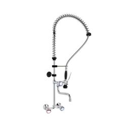 TWO HOLES PRE-RINSE UNIT WALL MOUNTED WITH SWINGING SPOUT IN THE MIDDLE OF METAL TUBE, ROUND HAND...  - Hendi Nowe Produkty