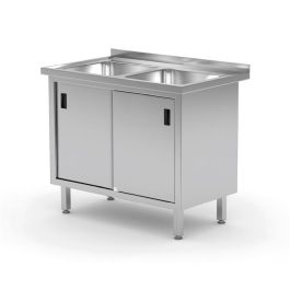 Stół z dwoma zlewami, szafka z drzwiami suwanymi, o wym. 1000x600x850 mm  - Hendi Nowe Produkty